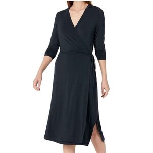 NEW Prana Black Foundation Wrap Dress Maxi Stretchy Knit Pockets long sleeve